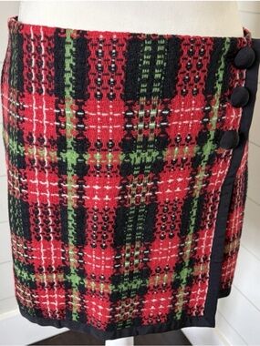 Vineyard Vines Shep & Ian 100% wool skirt plaid red green black mini women's  4